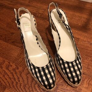Stuart Weitzman Womens Espadrille Sandal Closed Toe Wedge Checkered Shoes